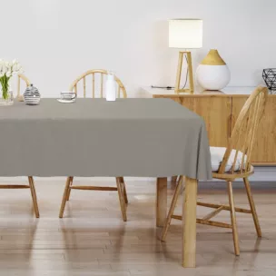 Obrus szyty jasnoszary z tkaniny w stylu eko o naturalnym splocie