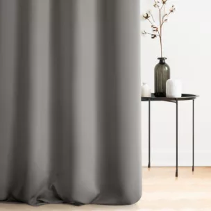 Zasłona szyta na taśmie 5 cm popielata z gładkiej tkaniny zaciemniającej typu dimout