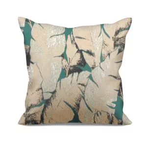 Poszewka szyta turkusowo złota z tkaniny w elegancki roślinny wzór z połyskliwą nicią i efektem 3D Italissima Eva Minge