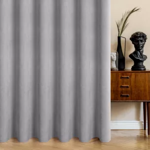 Zasłona szyta na taśmie 5 cm jasnobeżowa z miękkiej w dotyku tkaniny szenilowej