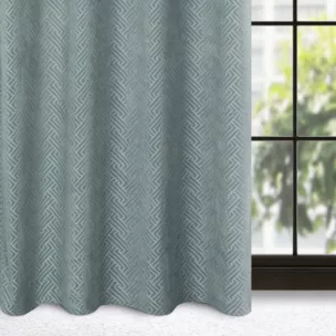 Zasłona stalowa z żakardowym geometrycznym wzorem z matowego welwetu 140x250 cm przelotka - ISLA