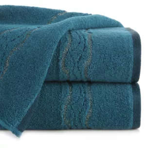 Ręcznik kąpielowy 50x90 cm bawełniany kolor ciemnoturkusowy zdobiony bordiurą z błyszczącym wzorem 500 g/m2 KARIN