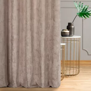 Zasłona szyta na taśmie 5 cm pudrowo różowo szampańska z tkaniny welwetowej z nadrukiem