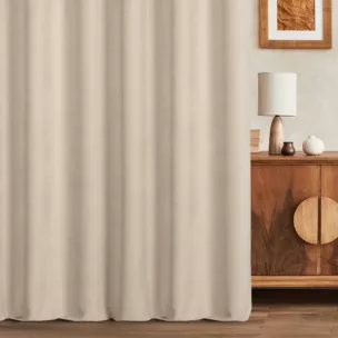 Zasłona szyta na taśmie 5 cm beżowa z miękkiej w dotyku tkaniny szenilowej