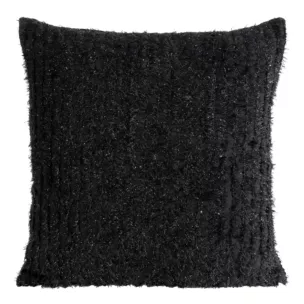 Poszewka na poduszkę 45x45 cm z tkaniny szyfonowej kolor czarny zdobiona moherową nicią SELMA Eva Minge