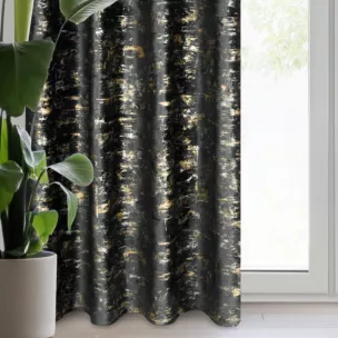 Zasłona czarno, złocista zdobiona marmurkowym wzorem, welwetowa 140x250 cm przelotka - TAMI