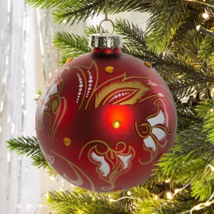 Bombka szklana ręcznie zdobiona ornamentem i kryształkami