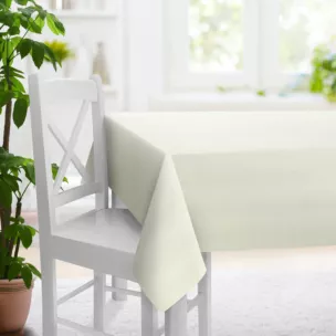 Obrus szyty INAYA kremowy z miękkiej tkaniny o naturalnym splocie w stylu ekologicznym