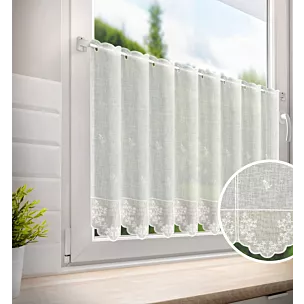 Tkanina firanowa zazdrostka z etaminy zdobiona haftem drobnych kwiatuszków