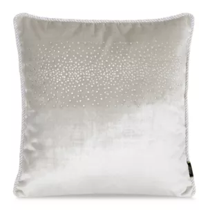 Poszewka na poduszkę 45x45 cm welwetowa, kremowa zdobiona drobnymi kryształkami i srebrnym sznurem na brzegach ROYAL 6