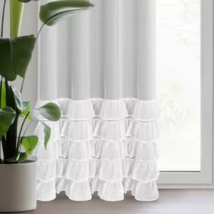 Firana biała z etaminy zdobiona w dolnej części falbanami 140x250 cm przelotka DANI