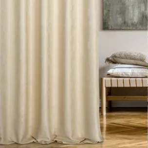 Zasłona szyta na taśmie 5 cm beżowa z miękkiej matowej tkaniny o nieregularnym wzorze z efektem melanżu