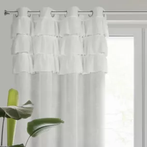 Zasłona biała zdobiona falbanami z moherowej tkaniny 140x250 cm przelotka - AGIS