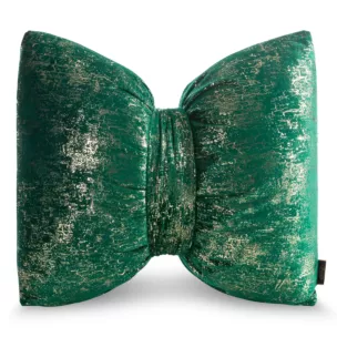 Poduszka 45x55 cm welwetowa kolor ciemnozielony w kształcie kokardy z przecieranym lśniącym wzorem KODARDA 1