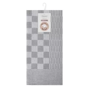 Komplet ściereczek kuchennych 2szt 50x70 cm bawełniany kolor srebrny zdobionych motywem szachownicy 200 g/m2 MAURO