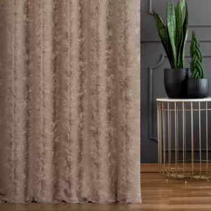 Zasłona szyta na taśmie 5 cm brązowa z miękkiej tkaniny szenilowej typu dimout o naturalnym splocie