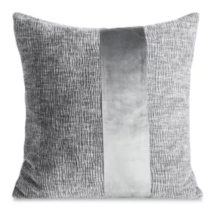Poszewka na poduszkę 45x45 cm stalowa szenilowa zdobiona pasem z welwetu CARLA 03