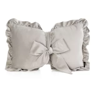 Poduszka kokarda dekoracyjna 35x55 cm welwetowa kolor beżowy z ozdobną falbanką - KOKARDA 2