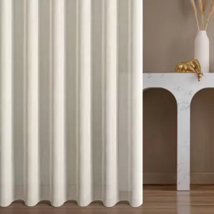 Firana szyta na flexach beżowa z gładkiej matowej etaminy o naturalnym splocie