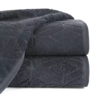 Ręcznik kąpielowy 50x90 cm bawełniany kolor stalowy zdobiony geometrycznym wzorem 500 g/m2 SENDI