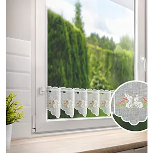 Tkanina firanowa zazdrostka zdobiona z etaminy zdobiona haftem króliczków