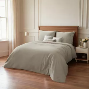 Pościel bawełniana z makosatyny 220x200 cm komplet 3 częściowy kolor beżowy gładka  DELIA Reina Line