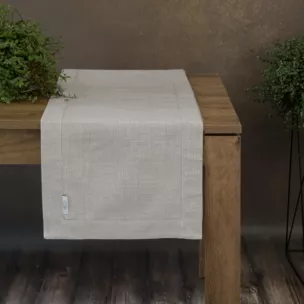 Bieżnik na stół srebrny 40x180 cm o płóciennym splocie BIANCA 1 z dodatkiem błyszczącej nici wykończony podwójną listwą na brzegach