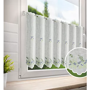 Tkanina firanowa zazdrostka z etaminy zdobiona haftem drobnych kwiatuszków