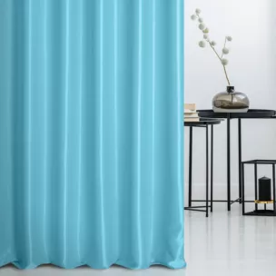 Zasłona szyta na taśmie 5 cm turkusowa z tkaniny trudnopalnej, zaciemniającej, typu blackout