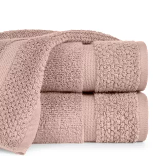 Ręcznik kąpielowy 50x90 cm bawełniany kolor pudrowy róż podkreślony ryżową bordiurą 530 g/m2 VILIA