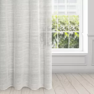 Firana beżowa z efektem deszczyku w poprzeczne prążki 140x250 cm przelotka ARIA