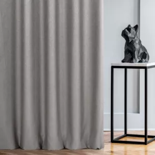 Zasłona szyta na taśmie 5 cm srebrna z tkaniny z dodatkiem połyskującej nici, z widocznym ozdobnym splotem