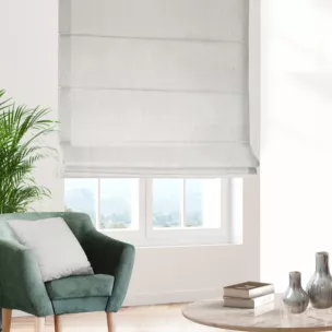 Roleta rzymska kremowa tkanina welwetowa z błyszczącym, metalicznym nadrukiem drobnej pepitki