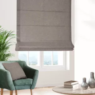 Roleta rzymska brązowa z gładkiej, przyjemnej w dotyku tkaniny z efektem melanżu