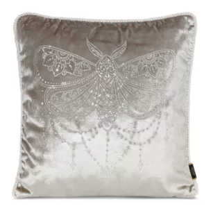 Poszewka na poduszkę 45x45 cm welwetowa kolor beżowy zdobiona wzorem motyla z kryształków ROYAL 8