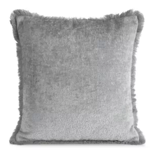 Poszewka na poduszkę 45x45 cm srebrna z szenilowej nici zdobiona subtelnymi frędzlami ADIA