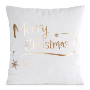 Poszewka na poduszkę 45x45 cm welwetowa biało, szampańska zdobiona nadrukiem JOY