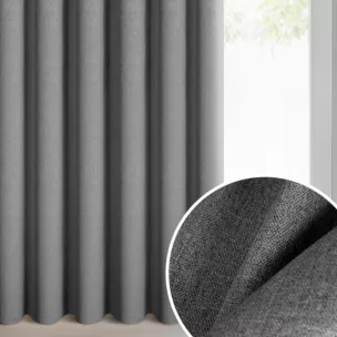 Zasłona stalowa 100% zaciemniająca o naturalnym widocznym splocie 140x270 cm taśma - ZOEY