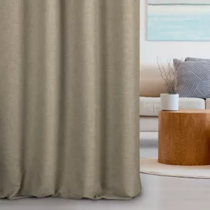 Zasłona szyta na taśmie 5 cm GEONOA ciemnobeżowa z miękkiej tkaniny o naturalnym charakterze z widocznym ozdobnym splotem