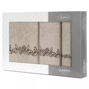 Zestaw upominkowy  CLAVIA 3 szt ręczników z haftem z motywem kwiatowym w kartonowym opakowaniu na prezent