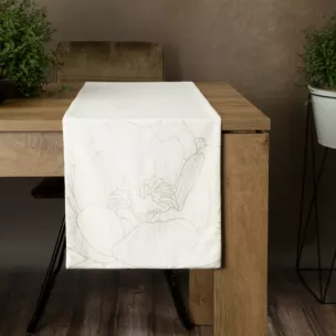 Bieżnik na stół biało, złocisty 35x180 cm welwetowy BLINK 13 z dużym wzorem lilii wodnej
