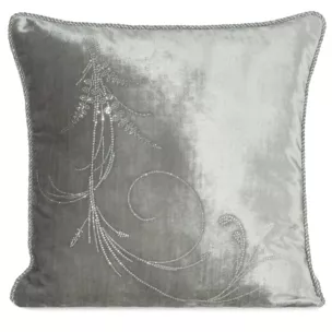 Poszewka na poduszkę 45x45 cm welwetowa, srebrna zdobiona wzorem z kryształków i srebrnym sznurem na brzegach ROYAL 10