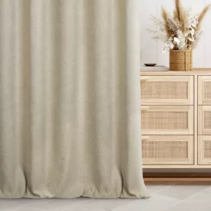 Zasłona szyta na flexach beżowa z tkaniny typu bukla o grubym splocie