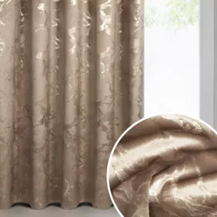 Zasłona brązowo, szampańska welwetowa zdobiona błyszczącym nadrukiem 140x270 cm taśma - RAJA