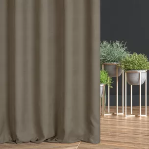 Zasłona szyta na taśmie 5 cm ciemnobeżowa z miękkiej, matowej tkaniny w drobny geometryczny wzór