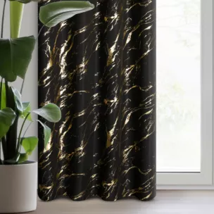 Zasłona czarno, złocista zdobiona nadrukiem marmurku 140x250 cm przelotka LANI