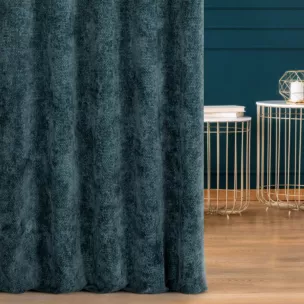 Zasłona szyta na taśmie 5 cm granatowa z miękkiej tkaniny szenilowej