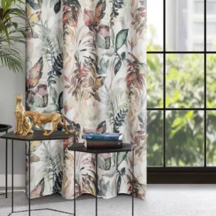 Zasłona biało, stalowa w liście 140x250 cm przelotka ADELINE