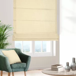 Roleta rzymska kremowa z tkaniny o naturalnym splocie w stylu eko