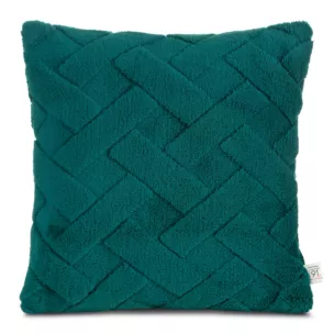Poszewka na poduszkę 45x45 cm ciemnozielona z miękkiego pluszu zdobiona wypukłym wzorem CARO DESIGN 91